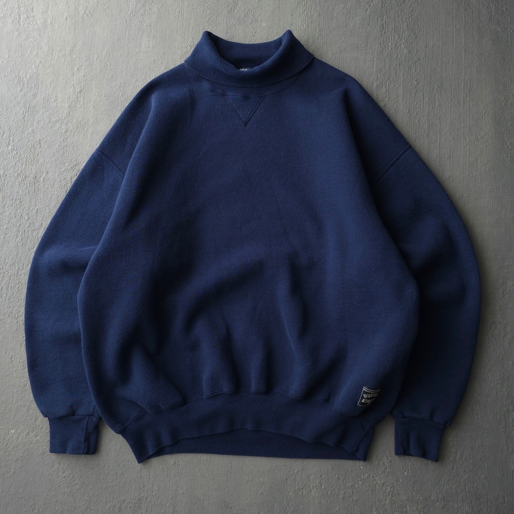 Vintage 90s Russell Athletic Navy Sweatshirt XXL Mock Neck Made in USA